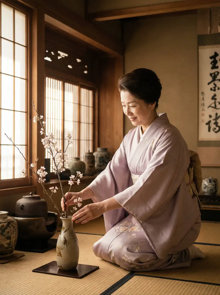 一位优雅的 集芳阁-集芳阁官方入口-在线播放|高清视频 在和室中插花